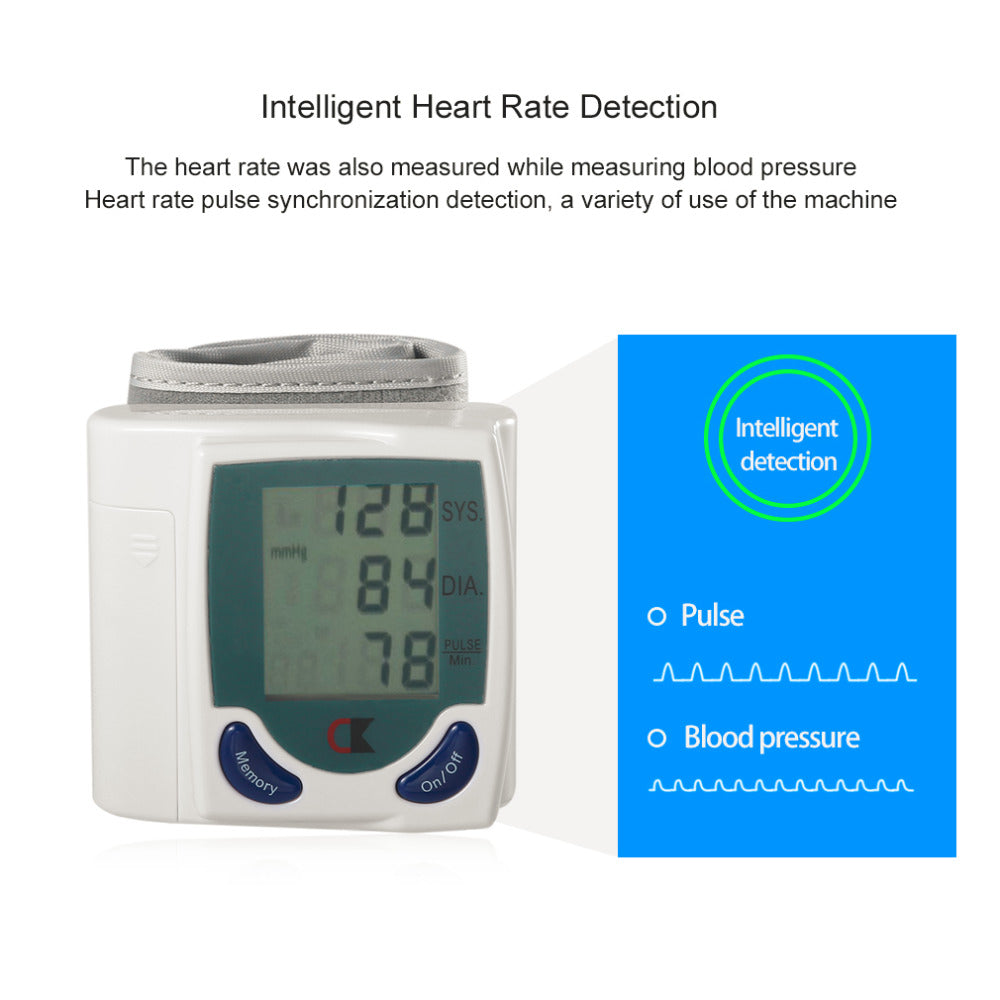 Digital Wrist Blood Pressure Monitor Beat Rate Meter Device