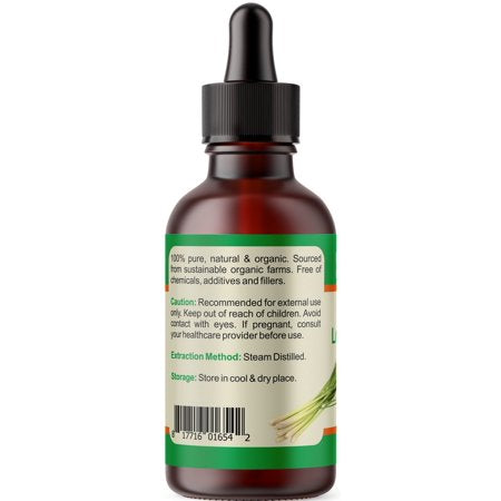 Best Naturals Certified Organic Lemongrass Essential Oil with Glass Dropper 4 FL OZ (120 ml)